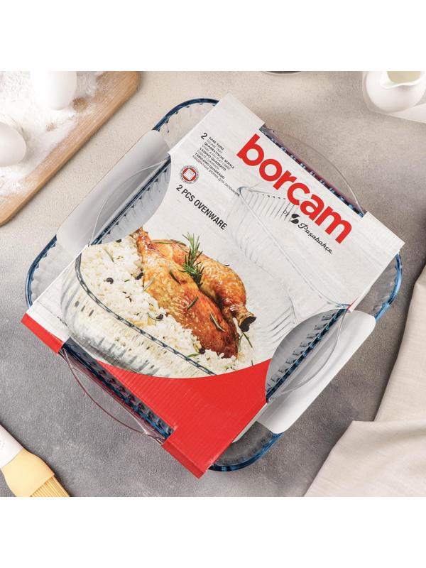 Набор квадратных форм из жаропрочного стекла для запекания Borcam, 2 предмета: 2 л, 3,5 л