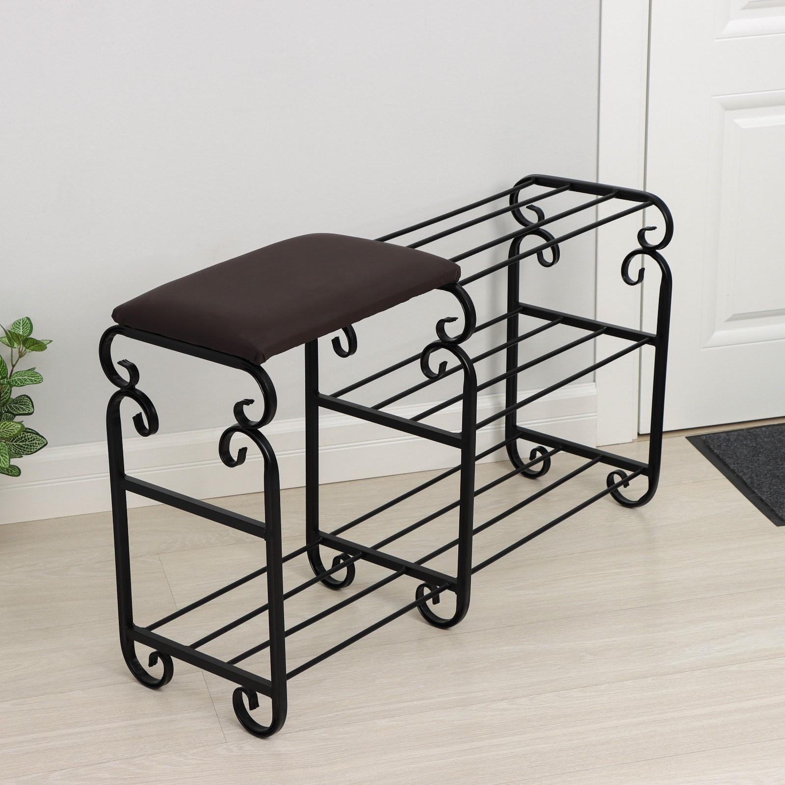 Подставка для обуви с сиденьем «Эталон», 3 яруса, 90×30×60 см, цвет чёрный, форма МИКС