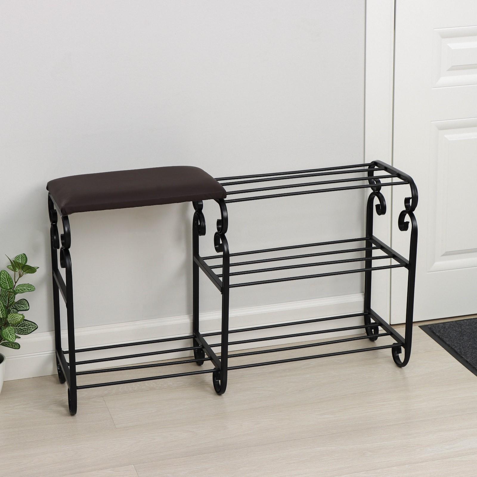 Подставка для обуви с сиденьем «Эталон», 3 яруса, 90×30×60 см, цвет чёрный, форма МИКС