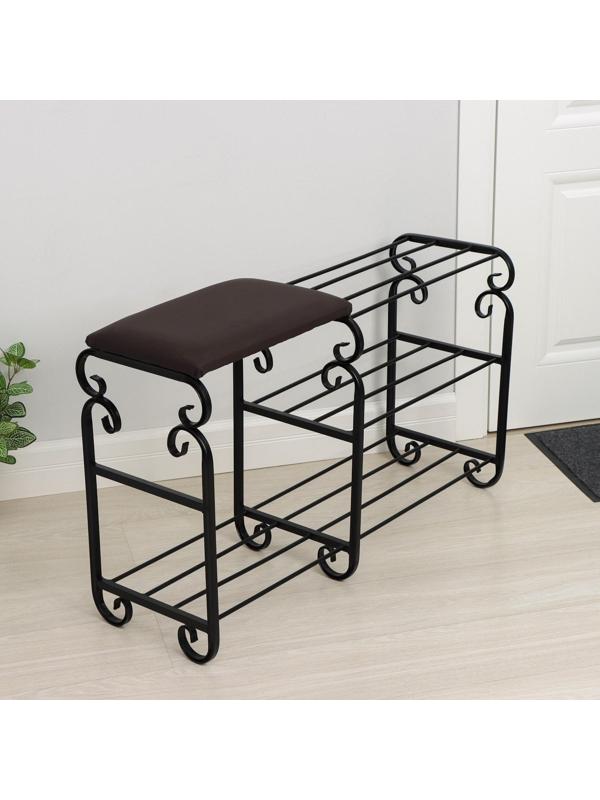 Подставка для обуви с сиденьем «Эталон», 3 яруса, 90×30×60 см, цвет чёрный, форма МИКС