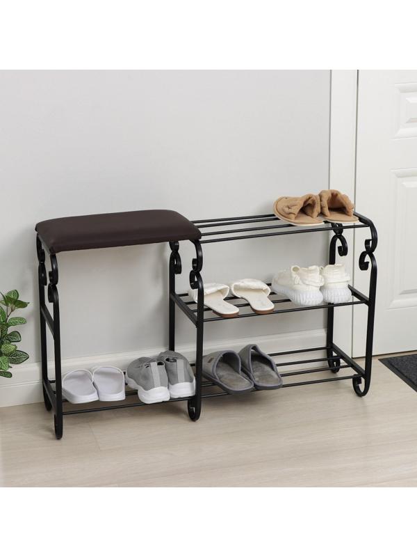 Подставка для обуви с сиденьем «Эталон», 3 яруса, 90×30×60 см, цвет чёрный, форма МИКС