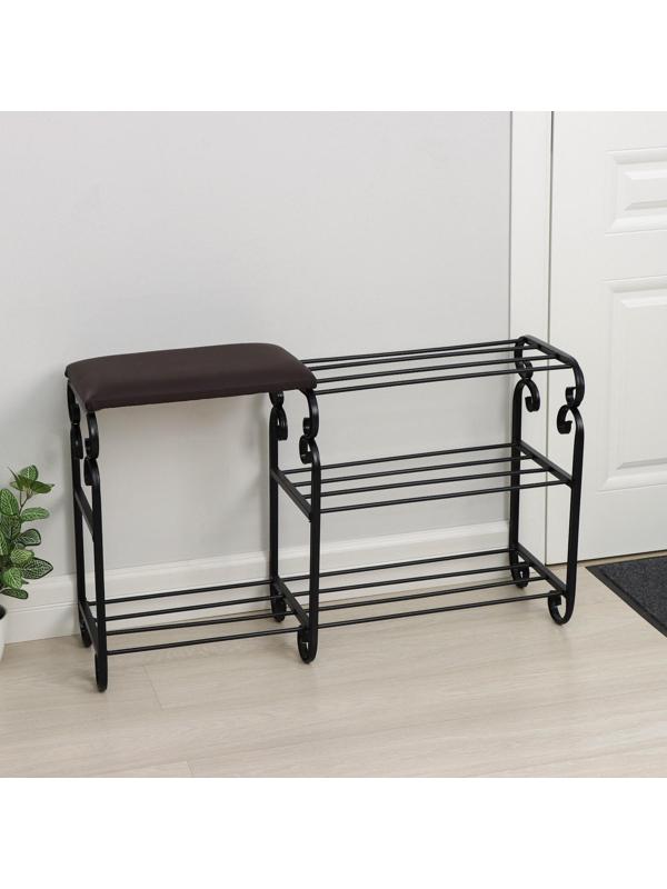 Подставка для обуви с сиденьем «Эталон», 3 яруса, 90×30×60 см, цвет чёрный, форма МИКС