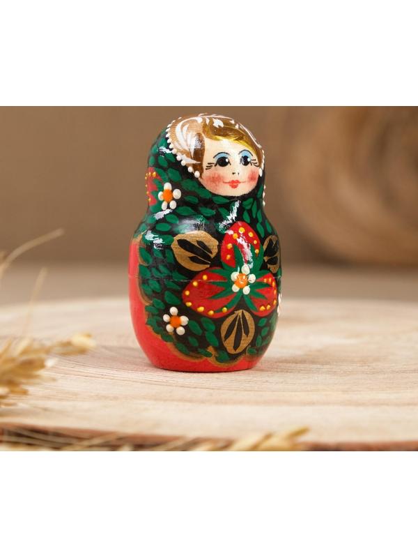 Матрёшка «Хохлома», чёрный платок, красное платье, 5 кукольная, 10 см