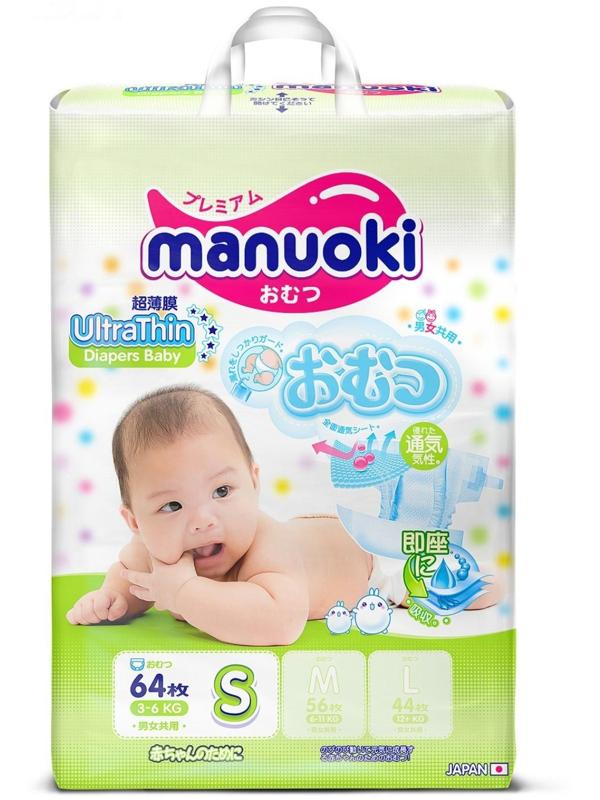 Подгузники Manuoki Ultrathin S (3-6 кг), 64 шт