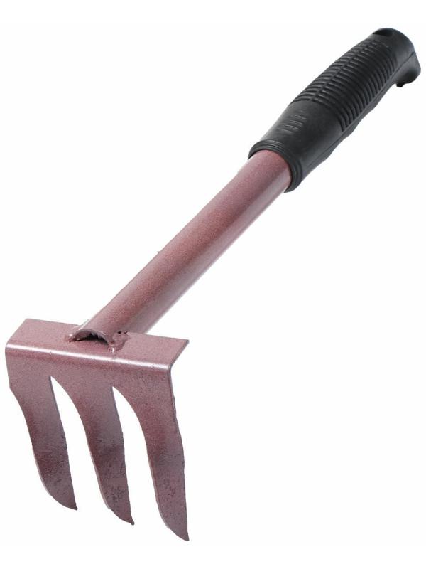 Грабли прямые, 3 витых зубца, длина 38 см, металлический черенок, пластиковая ручка