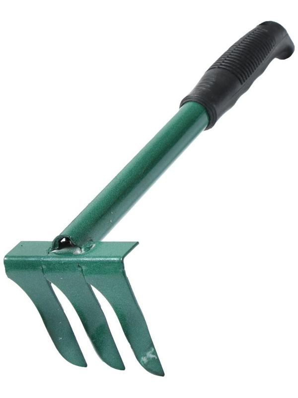 Грабли прямые, 3 витых зубца, длина 38 см, металлический черенок, пластиковая ручка