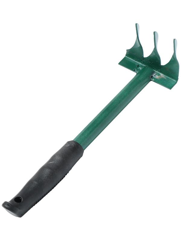 Грабли прямые, 3 витых зубца, длина 38 см, металлический черенок, пластиковая ручка