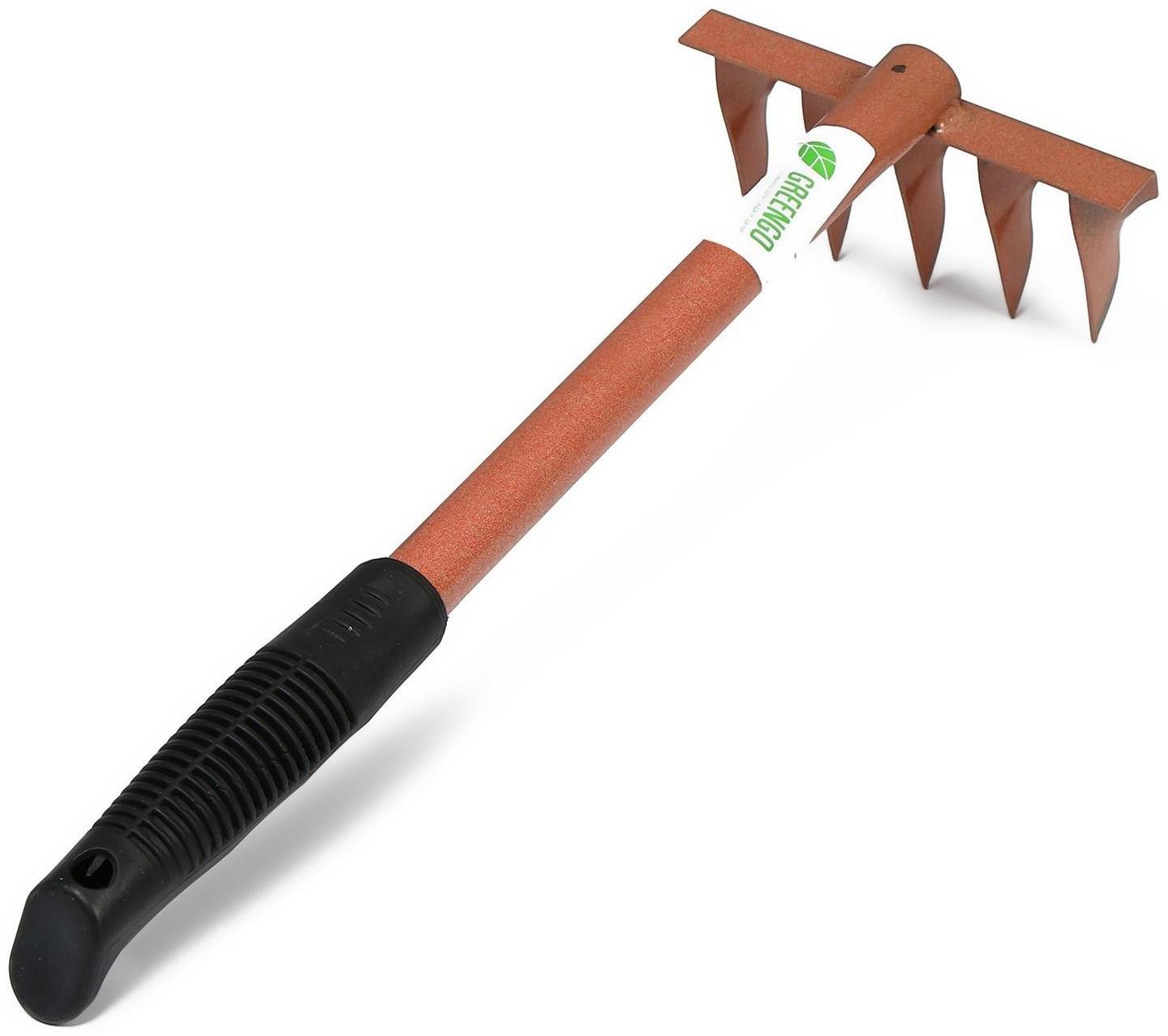 Грабли прямые, 5 витых зубцов, длина 39 см, металлический черенок, пластиковая ручка
