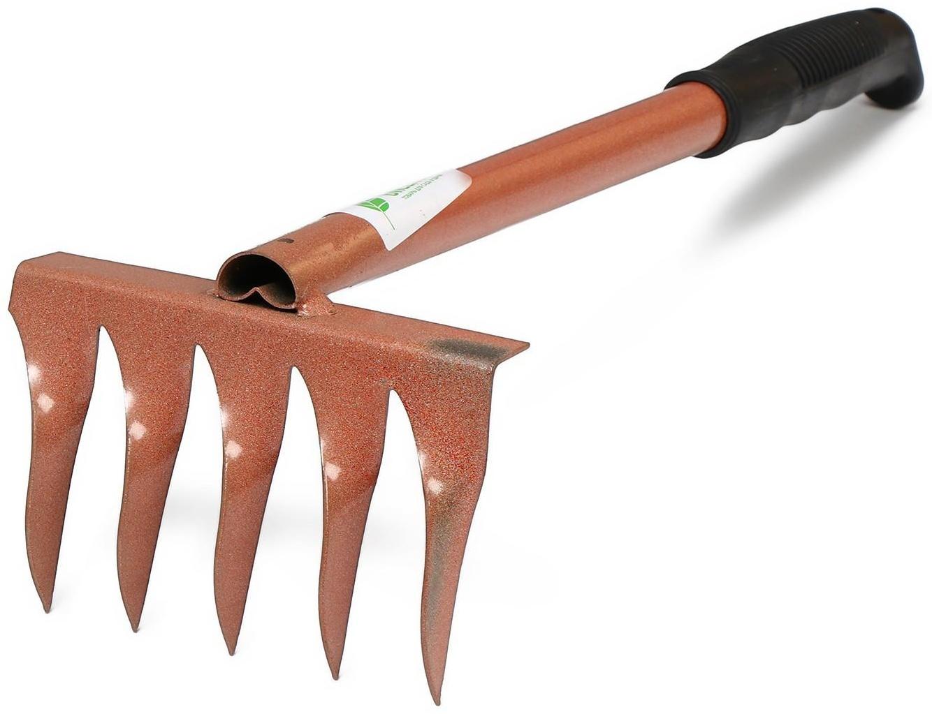 Грабли прямые, 5 витых зубцов, длина 39 см, металлический черенок, пластиковая ручка