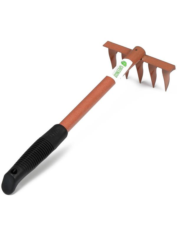 Грабли прямые, 5 витых зубцов, длина 39 см, металлический черенок, пластиковая ручка