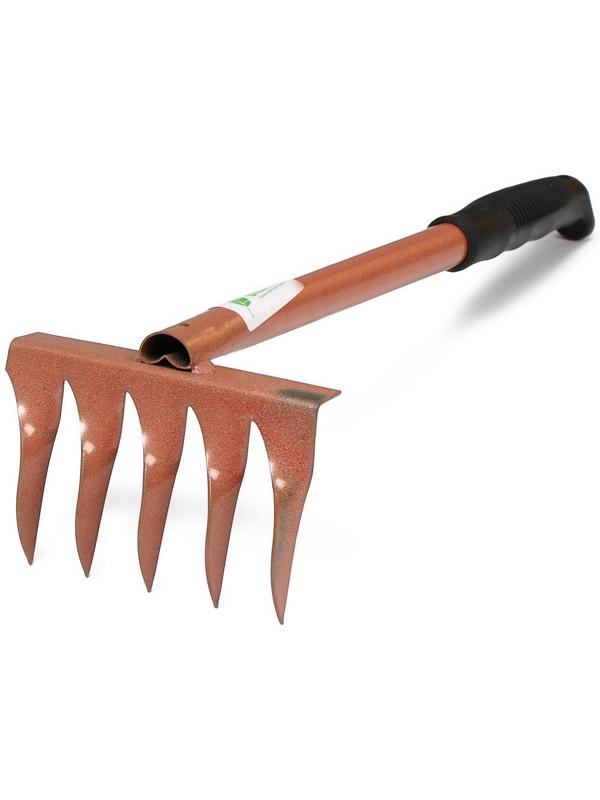 Грабли прямые, 5 витых зубцов, длина 39 см, металлический черенок, пластиковая ручка