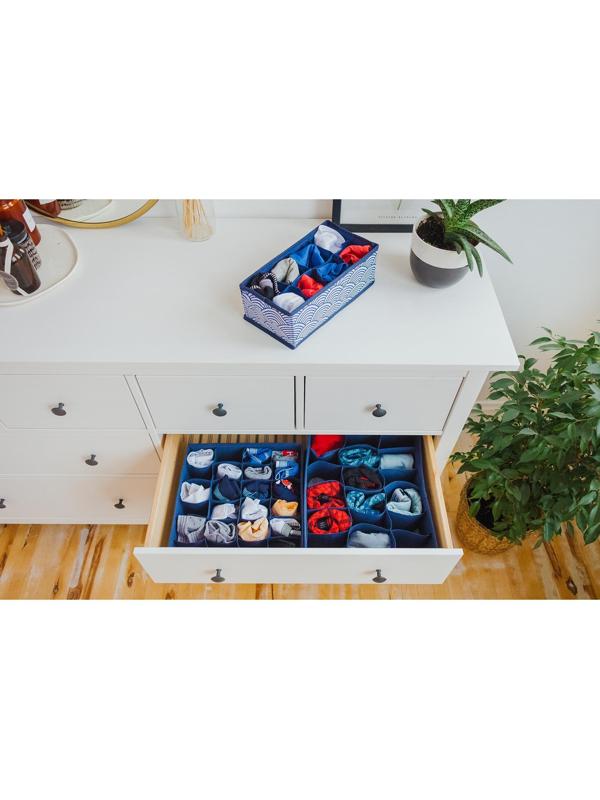 Органайзер для хранения белья Доляна «Волна», 8 отделений, 28×14×10 см, цвет синий