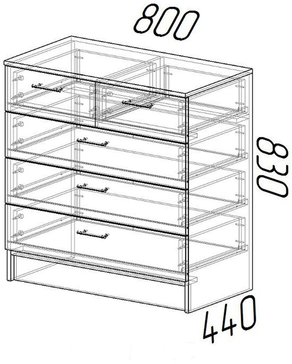 Комод Эра, 800 × 830 × 440, Ясень шимо светлый/Ясень шимо темный
