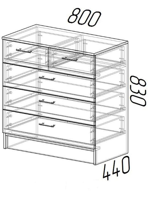 Комод Эра, 800 × 830 × 440, Ясень шимо светлый/Ясень шимо темный