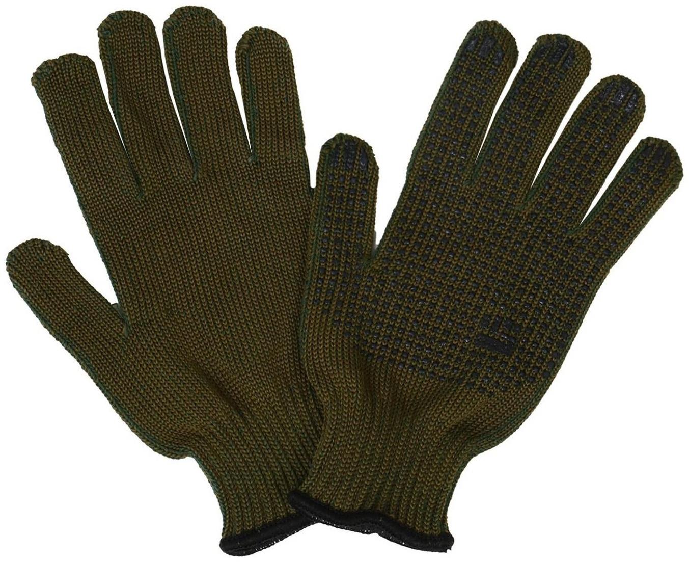 Перчатки, х/б, вязка 10 класс, 5 нитей, 3-слойные, размер 10, с ПВХ протектором, зелёные, «Олива»
