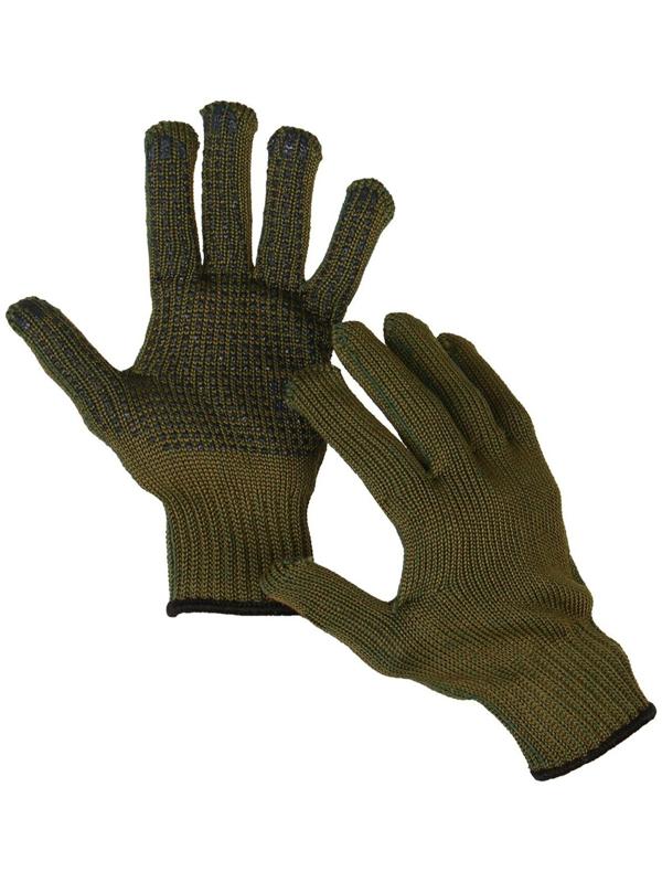 Перчатки, х/б, вязка 10 класс, 5 нитей, 3-слойные, размер 10, с ПВХ протектором, зелёные, «Олива»