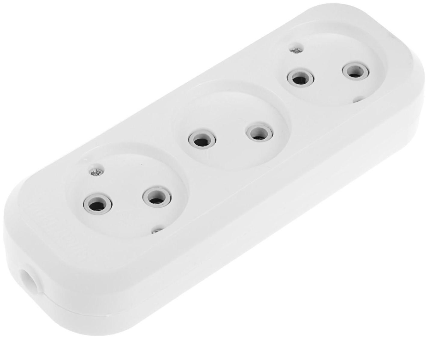 Колодка Smartbuy, 3 розетки, 10 А, 2200 Вт, без з/к, белая