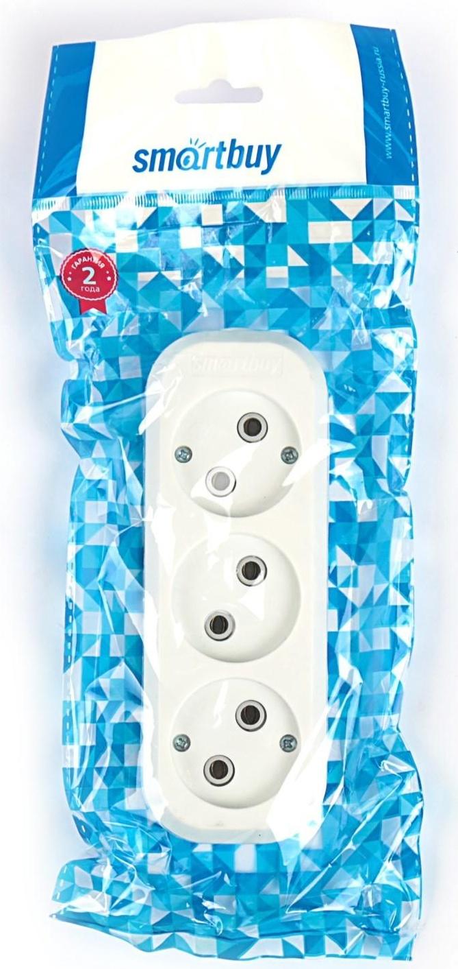 Колодка Smartbuy, 3 розетки, 10 А, 2200 Вт, без з/к, белая