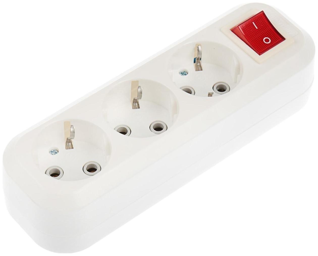 Колодка Smartbuy, 3 розетки, 16 А, 3500 Вт, с з/к, с выключателем, белая