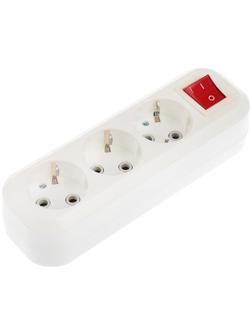 Колодка Smartbuy, 3 розетки, 16 А, 3500 Вт, с з/к, с выключателем, белая