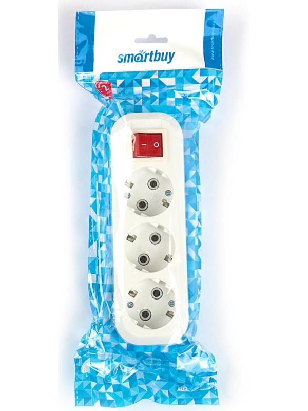 Колодка Smartbuy, 3 розетки, 16 А, 3500 Вт, с з/к, с выключателем, белая
