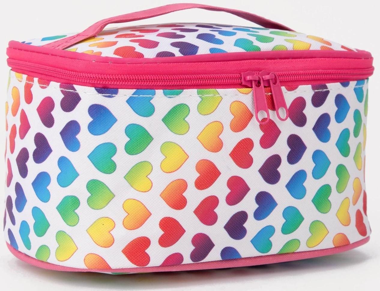 Косметичка на молнии, с зеркалом, цвет розовый/разноцветный