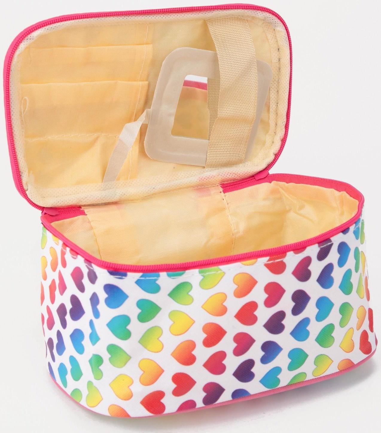 Косметичка на молнии, с зеркалом, цвет розовый/разноцветный