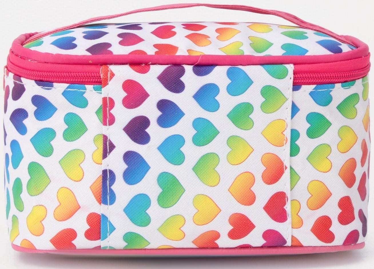Косметичка на молнии, с зеркалом, цвет розовый/разноцветный
