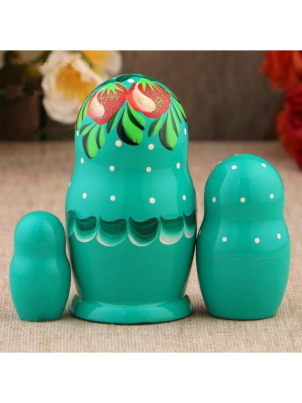 Матрёшка «Земляничка», голубое платье, 3 кукольная, 10 см