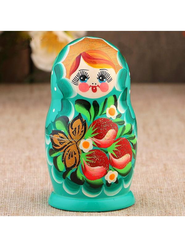 Матрёшка «Земляничка», голубое платье, 3 кукольная, 10 см