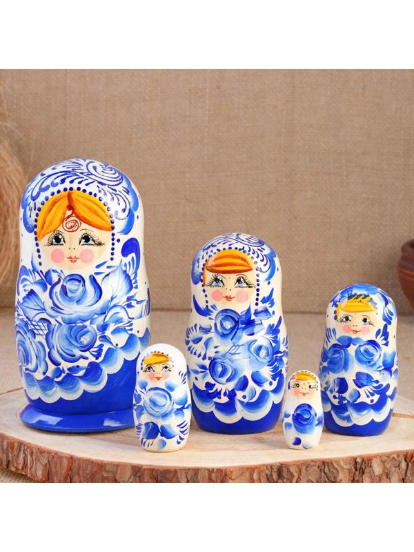 Матрёшка «Гжель», синее платье, 5 кукольная, 18 см