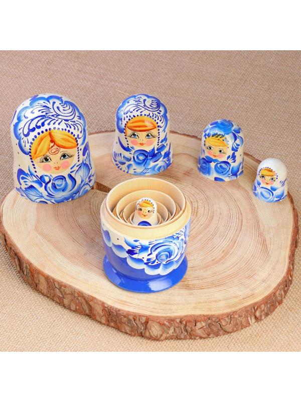 Матрёшка «Гжель», синее платье, 5 кукольная, 18 см
