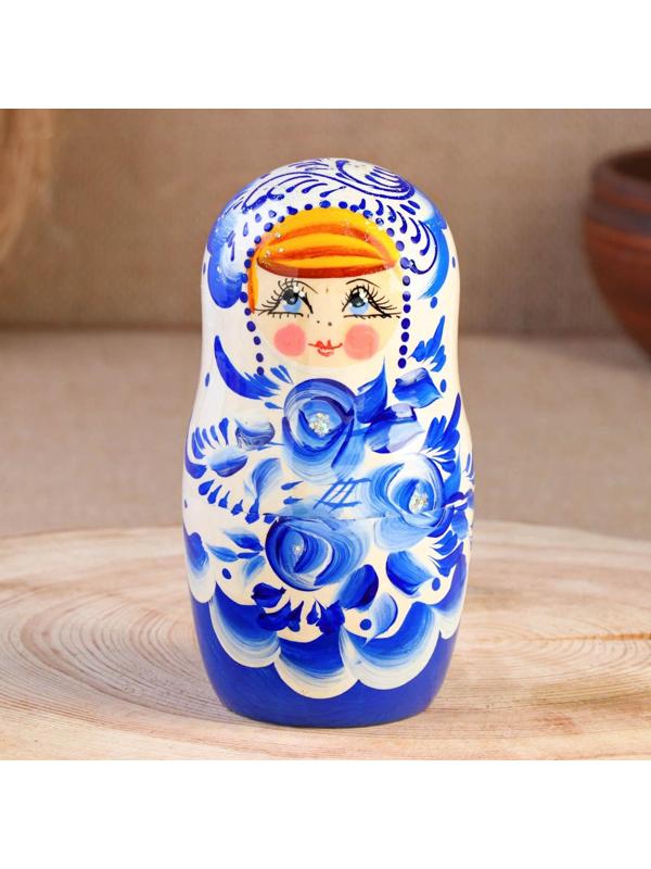 Матрёшка «Гжель», синее платье, 5 кукольная, 18 см