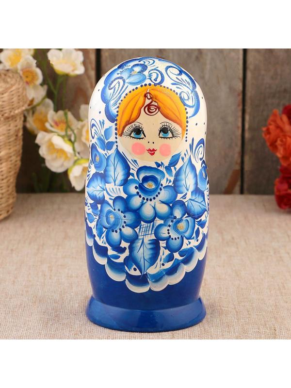 Матрёшка «Гжель», синее платье, 5 кукольная, 18 см