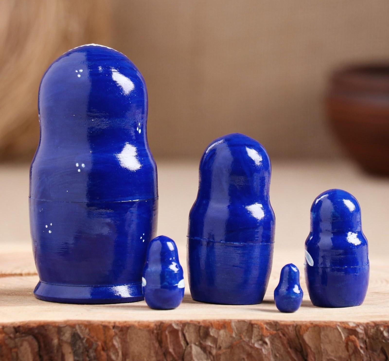 Матрёшка «Поднос гжель», синее платье, 5 кукольная, 10 см