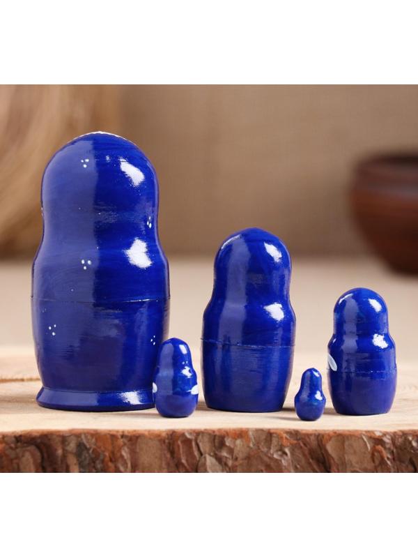 Матрёшка «Поднос гжель», синее платье, 5 кукольная, 10 см