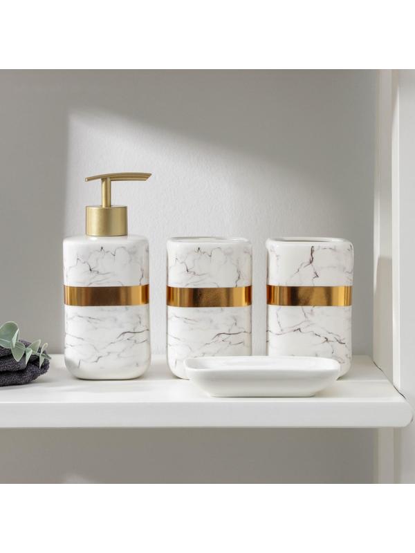 Набор аксессуаров для ванной комнаты «Кохалонг», 4 предмета (мыльница, дозатор для мыла, 2 стакана), цвет белый