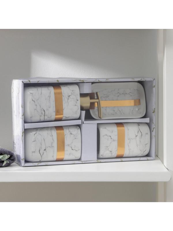 Набор аксессуаров для ванной комнаты «Кохалонг», 4 предмета (мыльница, дозатор для мыла, 2 стакана), цвет белый