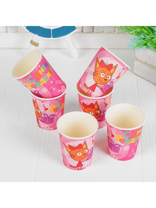 Стакан бумажный «Три Кота», 6 шт., 180 мл, цвет розовый