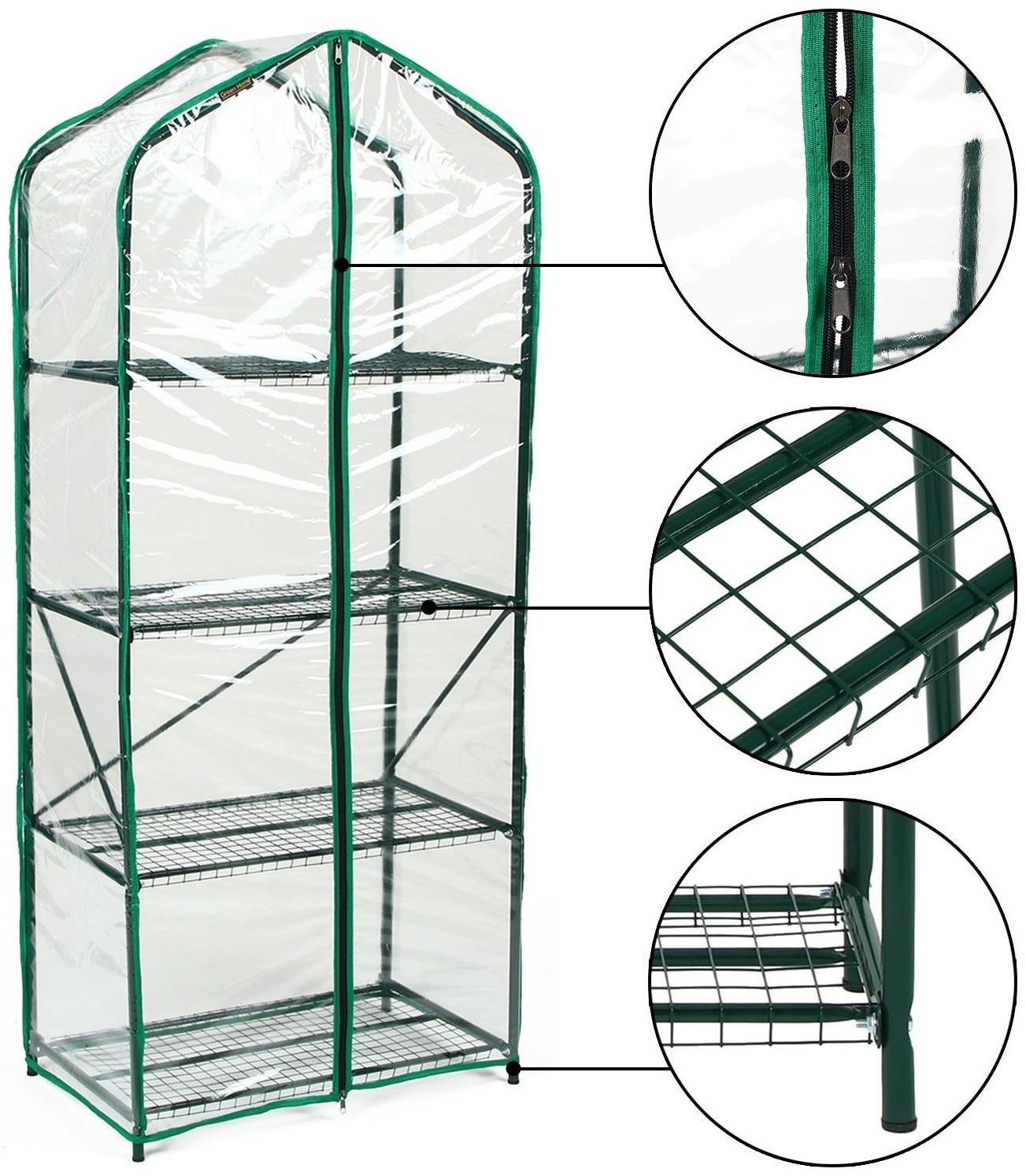 Парник-стеллаж, 4 полки, 160 × 65 × 40 см, металлический каркас d = 16 мм, чехол плёнка 100 мкм