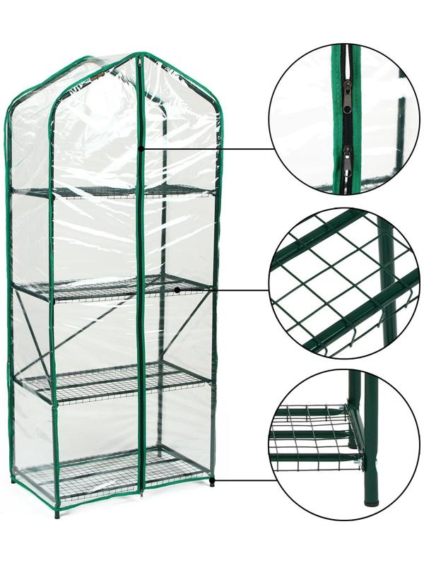 Парник-стеллаж, 4 полки, 160 × 65 × 40 см, металлический каркас d = 16 мм, чехол плёнка 100 мкм