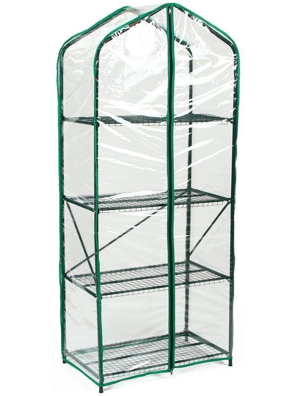 Парник-стеллаж, 4 полки, 160 × 65 × 40 см, металлический каркас d = 16 мм, чехол плёнка 100 мкм