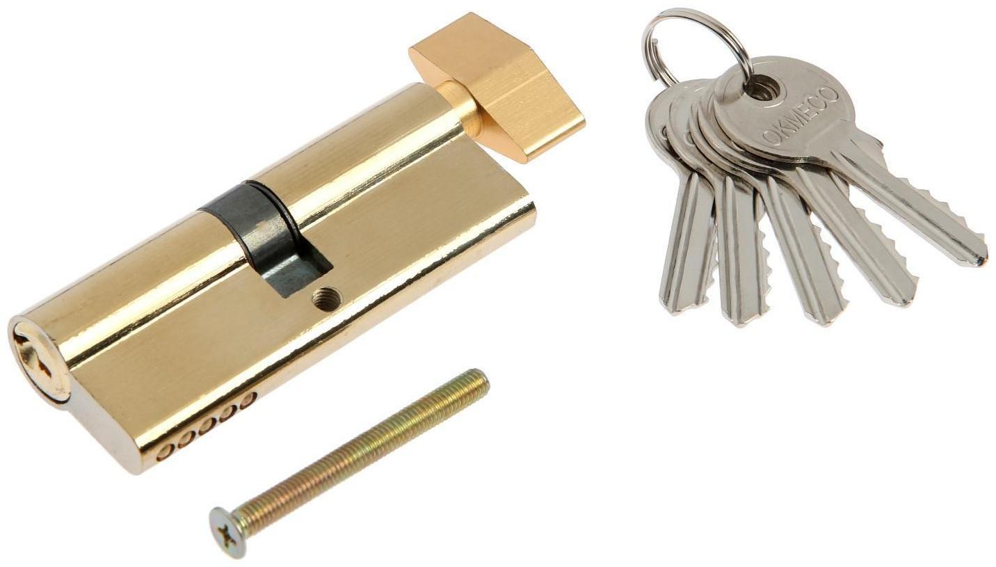 Цилиндровый механизм, 80 мм, с вертушкой, английский ключ, 5 ключей, цвет золото