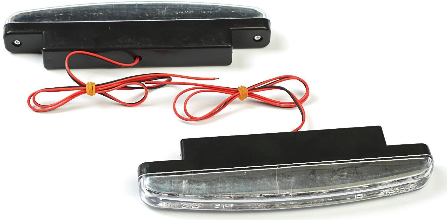Дневные ходовые огни KS, KS-008-2, 8 LED, хром, провода, 158х36х18 мм, набор 2 шт