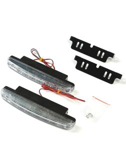 Дневные ходовые огни KS, KS-008-2, 8 LED, хром, провода, 158х36х18 мм, набор 2 шт