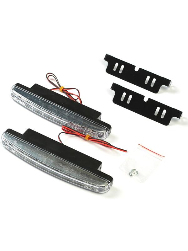 Дневные ходовые огни KS, KS-008-2, 8 LED, хром, провода, 158х36х18 мм, набор 2 шт