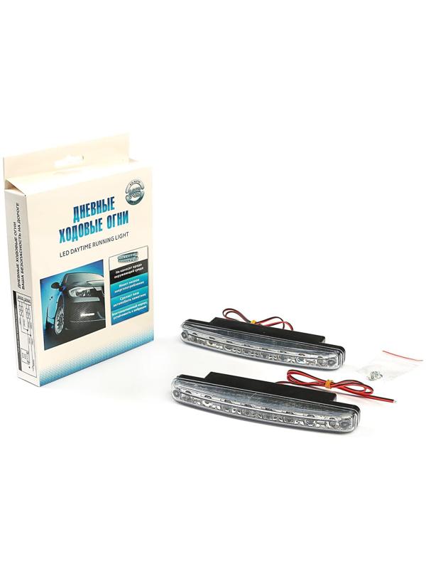 Дневные ходовые огни KS, KS-008-2, 8 LED, хром, провода, 158х36х18 мм, набор 2 шт