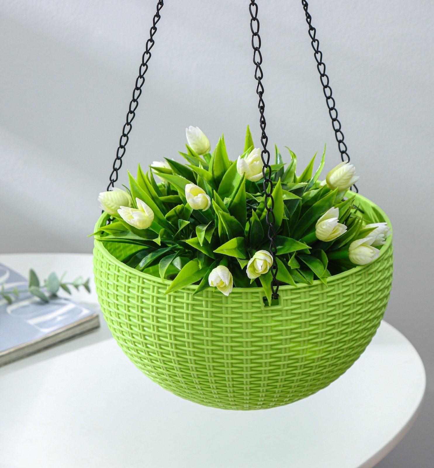 Кашпо пластиковое для цветов подвесное с внутренним поддоном, 2,7 л, цвет МИКС