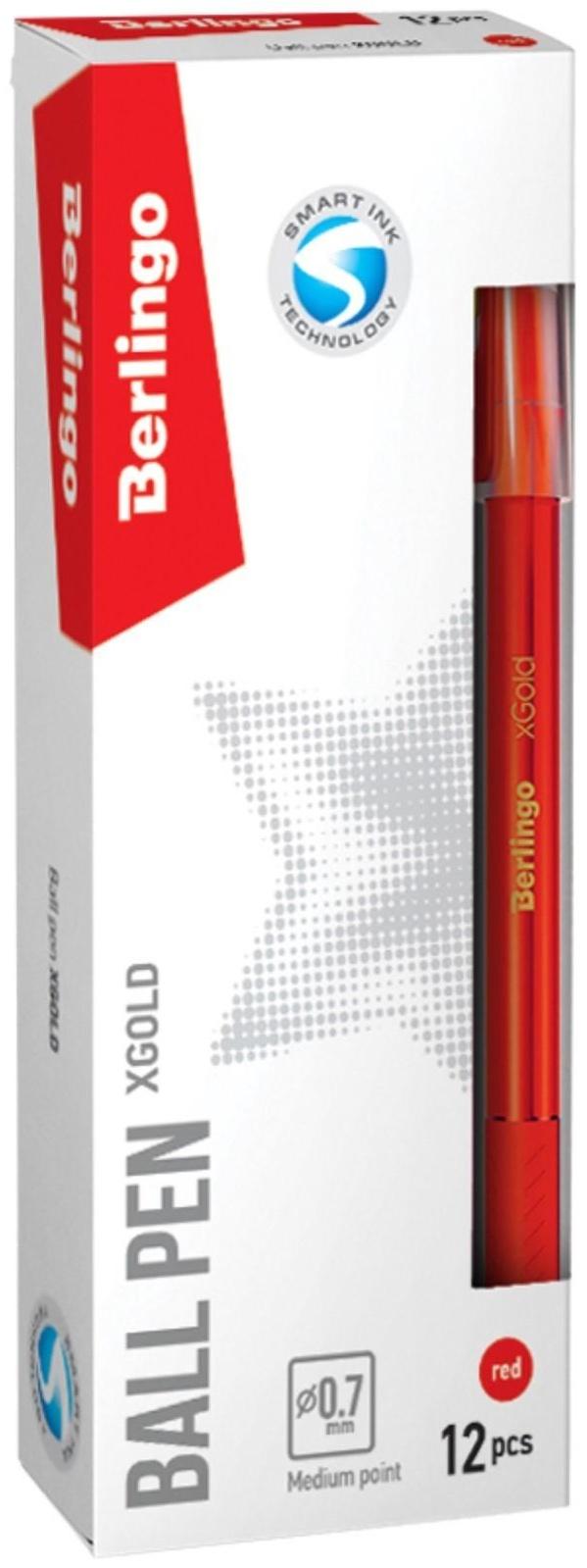 Ручка шариковая Berlingo xGold, стержень красный, узел-игла 0,7 мм