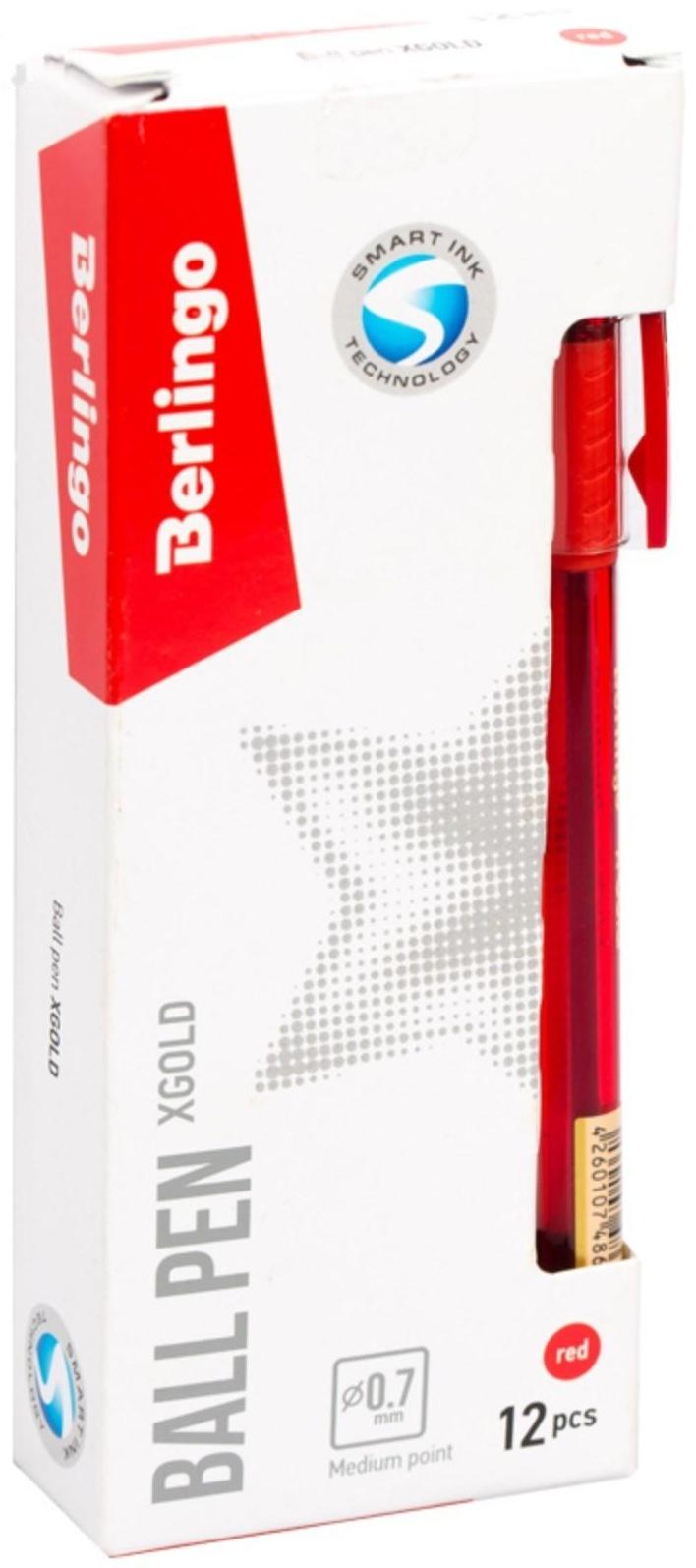 Ручка шариковая Berlingo xGold, стержень красный, узел-игла 0,7 мм